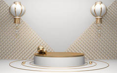 黄金软糖最小几何白色和金色风格抽象。 3D渲染