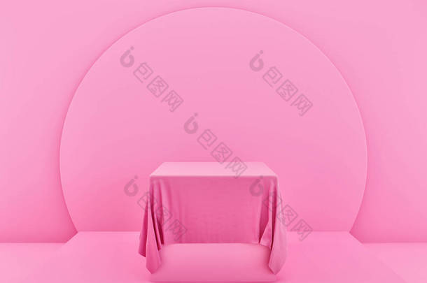 Pink Color Geometric Shape, Modern box and Fabric Mockup Minimalist Mockup for Podium Display or Sho