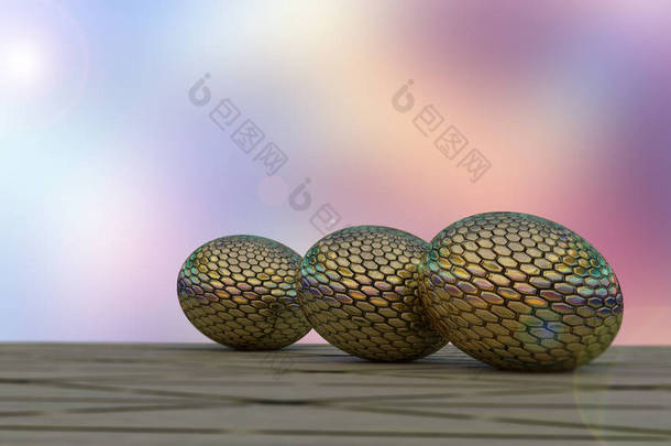 具有龙<strong>皮质感</strong>的蛋的抽象背景。用于设计和联网。3D图像