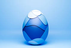 母鸡蛋的3D插图，以蓝色的波浪形式描绘。复活节彩蛋