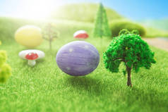 在梦境或仙境中用紫丁香或紫色蛋猎取复活节彩蛋.