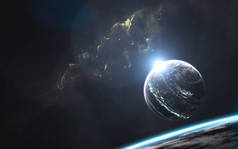 深空行星，令人敬畏的科幻小说壁纸，宇宙风景。美国航天局提供的这一图像的要素