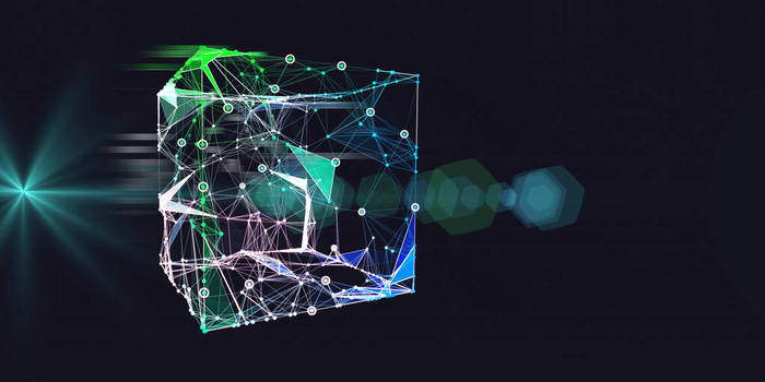 带3D线框和模糊线条的背景摘要.科学和技术的多边形概念。大数据商业、技术和科学未来主义可视化.  