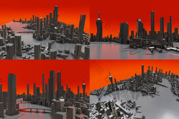 设置现代城市的立体景观。大都市的巨大布局。3D渲染