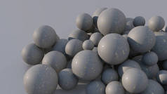 灰色纹理球。灰色背景，特写。摘要说明，3D渲染.