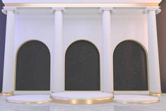 现代黑色花岗岩背景和黑色讲台显示化妆品的几何形状.3D渲染