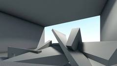 3D插图-空的抽象混凝土房间内部