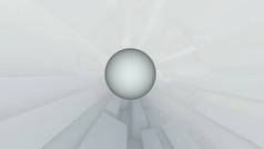 三维插图-通过白色立方体隧道和球体放大