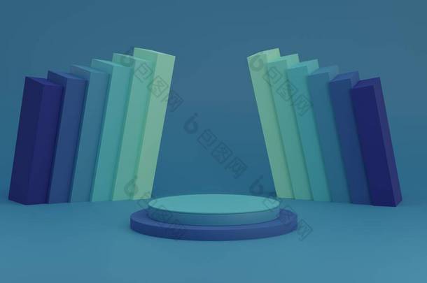 最小抽象背景气缸台阶梯形彩色几何形状，产品舞台。3D渲染说明