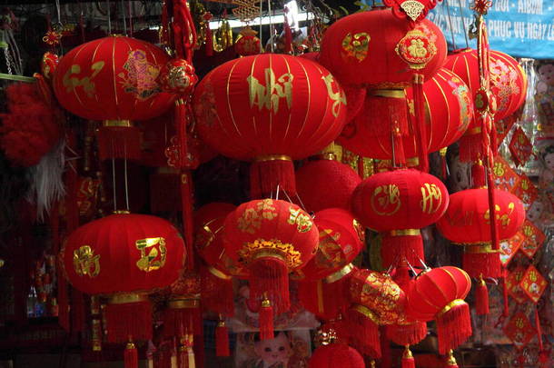 Lampions for sale at a market in Hanoi, Vietnam.