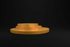 黑暗背景下的金色讲台，3D渲染