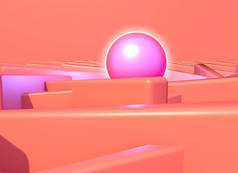 摘要背景与闪亮的等离子球进入粉红色或活珊瑚建筑结构。3D插图