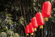 红色中国灯笼挂在公园里
