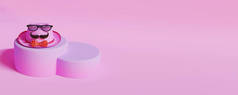 Fedora Hat戴着眼镜、胡子、 Bow On Pink Podium 3D图像.