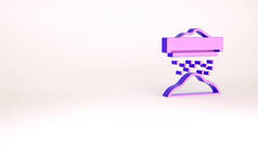 紫色筛选面粉，谷类或糖粉，通过筛选图标分离的白色背景。最低纲领的概念。3D渲染3D插图