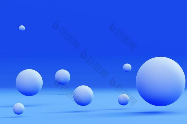 蓝色的背景上飞扬的<strong>球体</strong>摘要3d渲染
