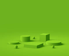 3D绿色讲台最小工作室背景。三维几何形状物体图解绘制。展示有机食品和生态自然产品.