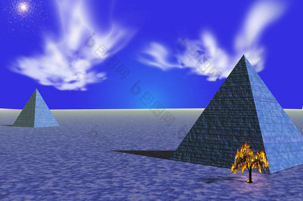 金字塔上的鬼魂3D渲染
