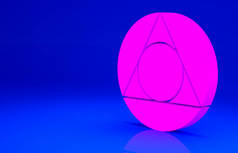 粉色三角形数学图标孤立在蓝色背景。最低纲领的概念。3D渲染3D插图