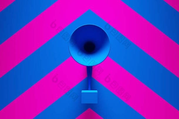 蓝色粉红数码留声机音乐音响设备后朋克<strong>立体</strong>声粉红蓝色雪佛龙背景图3D渲染