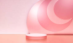 带有粉色彩色讲台的场景，以简约风格和复制空间进行模拟演示，3D渲染抽象的背景设计