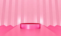 带有粉色彩色讲台的场景，以简约风格和复制空间进行模拟演示，3D渲染抽象的背景设计