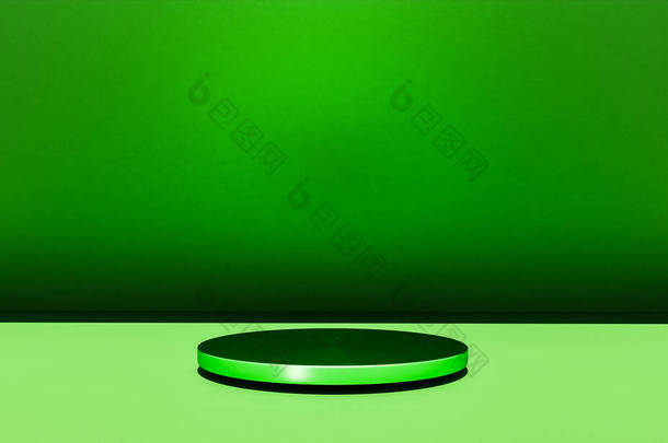 带绿色彩色讲台的场景，以<strong>简约风</strong>格和复制空间进行模拟演示，3D渲染抽象的背景设计