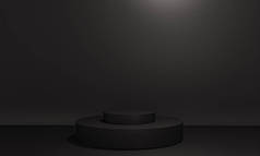带有黑色彩色讲台的场景，以简约的风格和复制空间进行模拟演示，3D渲染抽象的背景设计