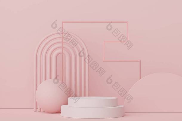 3D渲染展台用于产品和<strong>化妆品展示</strong>。广告的最小场景。Web横幅和模拟的摘要清理背景.