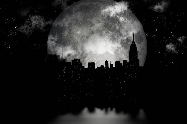 3D渲染。月圆之夜城.