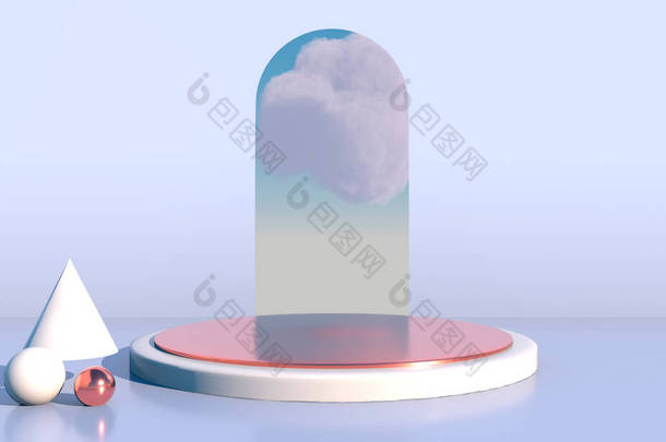 背景3D渲染与讲台和最小云彩场景，最小产品显示背景3D渲染.