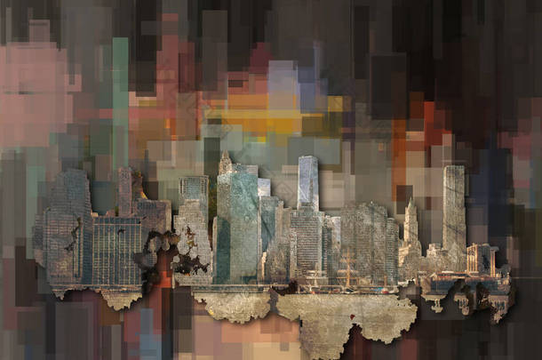 曼哈顿港口现代摘要。3D渲染