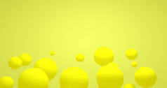 抽象黄色背景，动态三维球体。黄色和橙色气球.