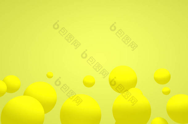 抽象黄色背景，<strong>动态</strong>三维球体。黄色和橙色<strong>气球</strong>.