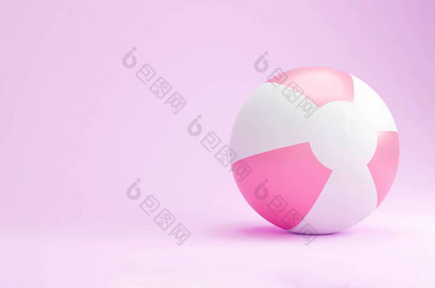 3D海滩球。带可充气玩具海滩球隔离<strong>背景</strong>与复制空间。暑假或海滩符号，3D插图