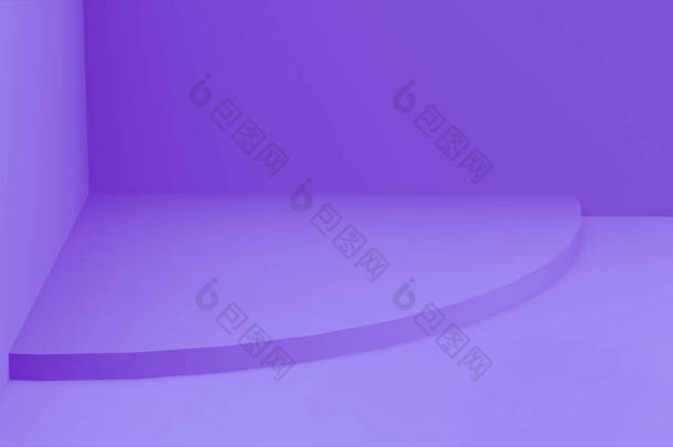 3D紫色圆柱形讲台最小工作室背景。摘要三维<strong>几何形</strong>体图解绘制.化妆品香水时尚产品的展示.
