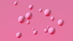 摘要主题。在粉色背景上漂浮着3D个粉色球体。广告你的产品的舞台