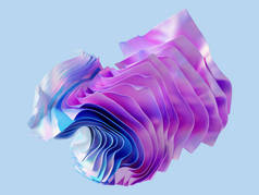 3D渲染,抽象现代最小背景与紫色粉红蓝色纺织品折叠,时尚壁纸与面料层