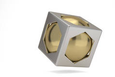 摘要背景:金色立方体和球体在白色背景上隔离.3D渲染。3D插图.