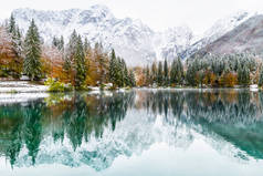 意大利Fusine白雪湖景 