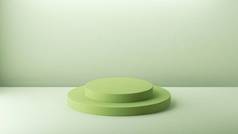 三维渲染,抽象绿色背景,空圆形舞台.产品展示的最小展示场景
