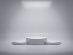 白色底座，设计平台，空白产品摊位，干净的背景。 3D渲染