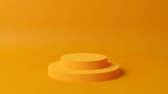 圆柱形的菊花呈明亮的黄色.第三步在讲台背景下渲染产品.最小3D渲染。陈列柜，陈列柜