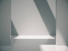 空的抽象的白色房间和侧灯，3D渲染.