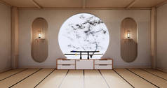 橱柜木制设计，室内装潢，日本现代风格。 3D渲染
