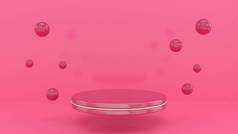 有球体的空粉色讲台。最小的抽象粉红背景。商业化妆品豪华设计主题.3d渲染