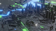 带有建筑物和街道的霓虹灯明亮的智能城市