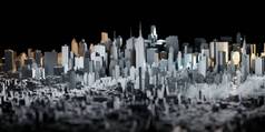 纽约小城镇玩具城建筑景观摩天大楼空中景观3D图解