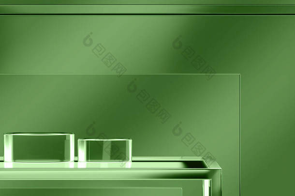 梯度绿色背景<strong>玻璃</strong>平台,产品演示背景.3d渲染