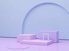 抽象的最小场景与几何形式，曲线和拱形。紫罗兰色的吊床.